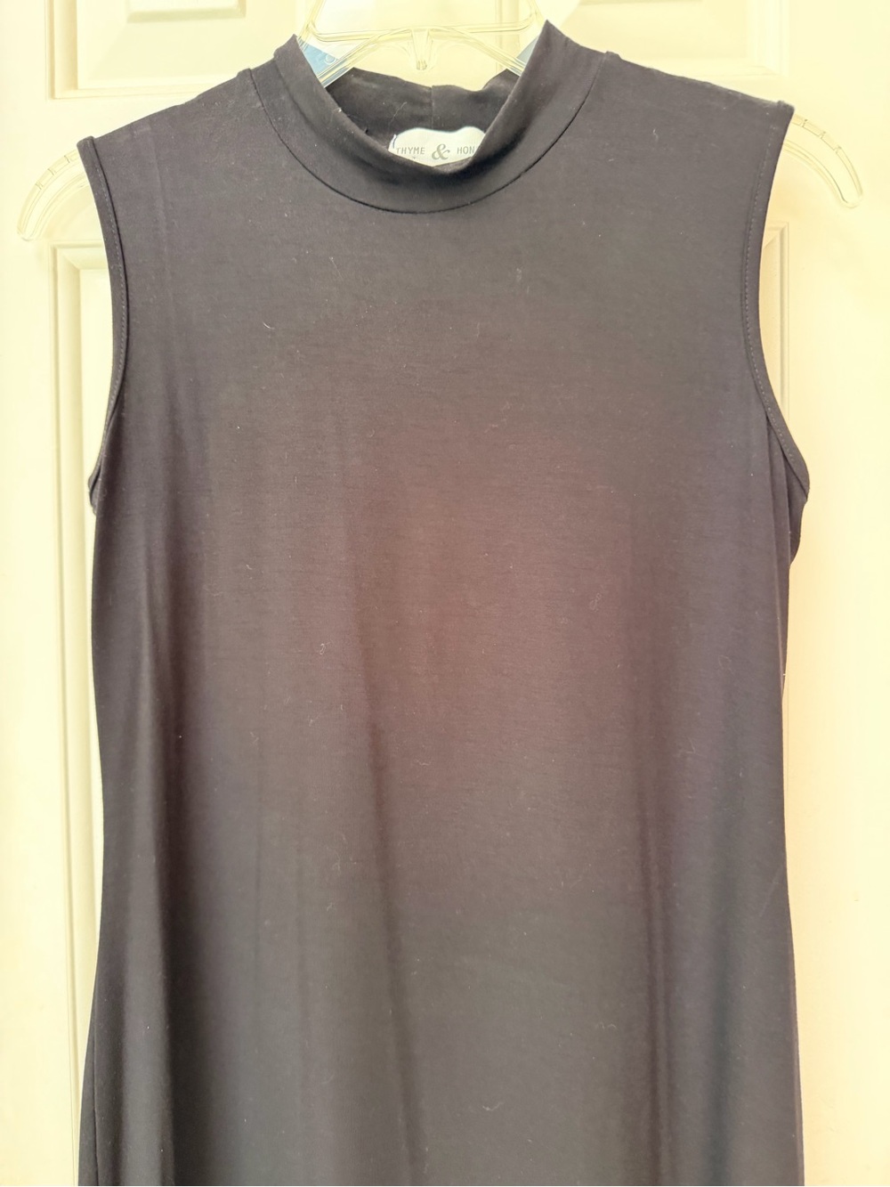 Thyme & Honey Black Mock Neck Mdi Stretch Knit Sheath Dress, Sleeveless, Sz S - Picture 3 of 15